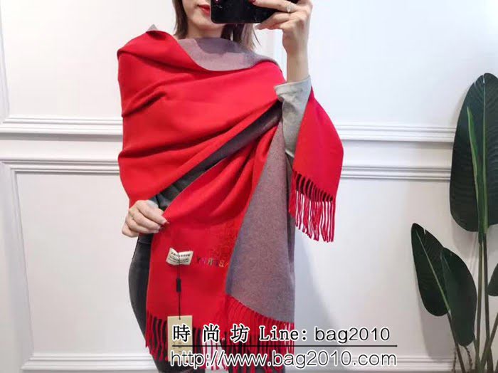 BURBERRY巴寶莉 2018新款 雙色雙面彩色刺繡羊絨圍巾 LLWJ6272